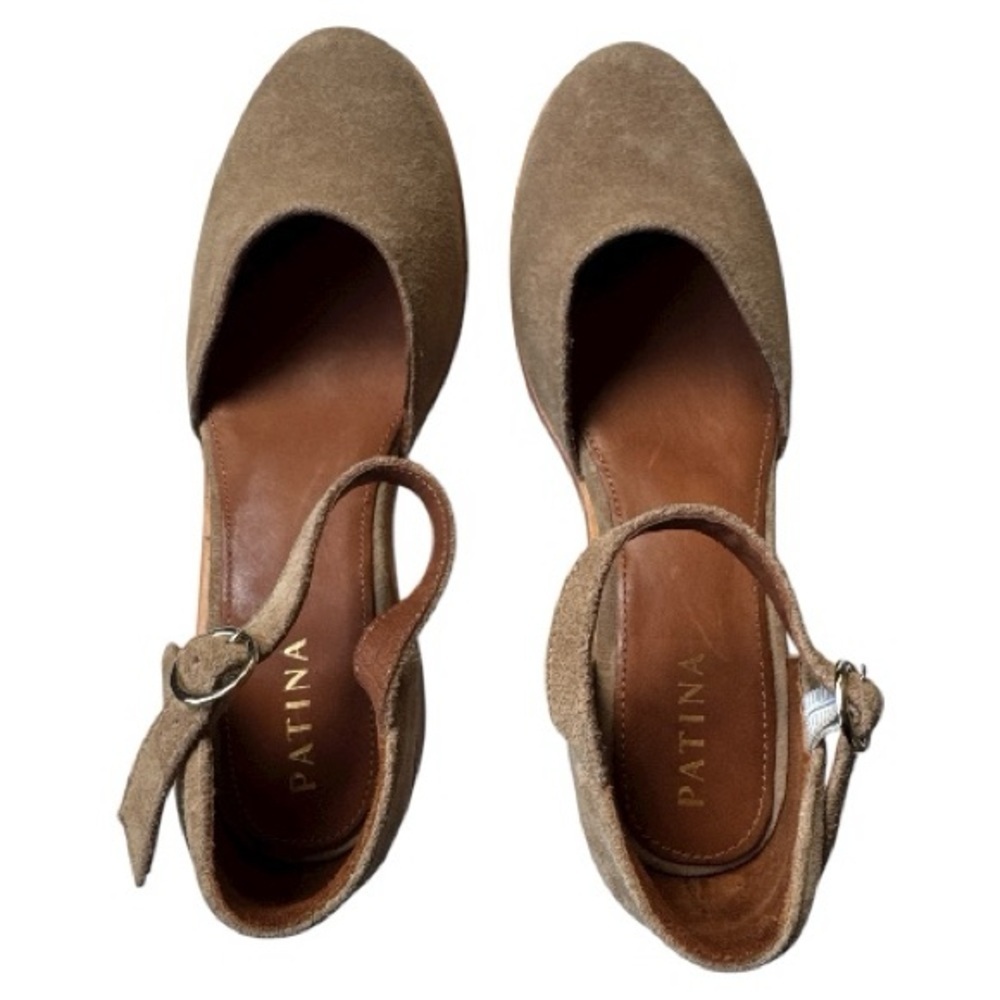 Patina by Portland Leather Suede Mary Jane Block Heel Shoes Taupe Size 10 - Picture 11 of 12